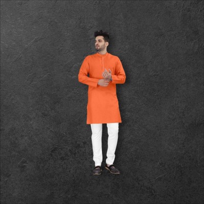 EIRLYS EMPIRE Men Solid Straight Kurta(Orange)