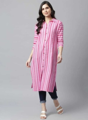 Satvik fashion Women Striped Frontslit Kurta(Pink)