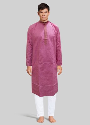 Shubh Chikan Men Solid Straight Kurta(Pink)