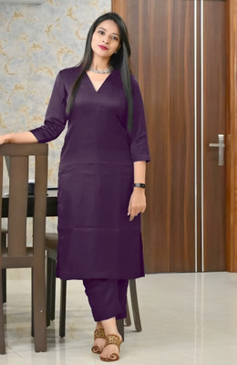 ISTOCAN Women Solid A-line Kurta(Maroon)