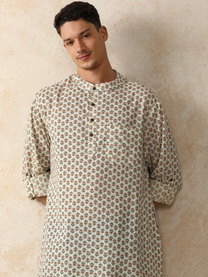 Moara Men Printed Straight Kurta(White)