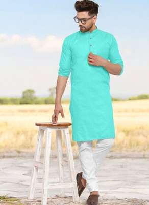Krisha trend Men Solid Straight Kurta(Light Blue)