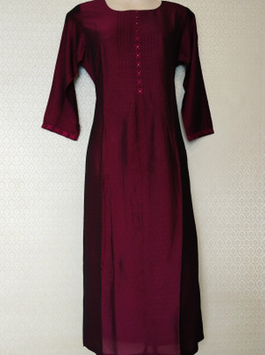 JINEES Women Solid Straight Kurta(Maroon)