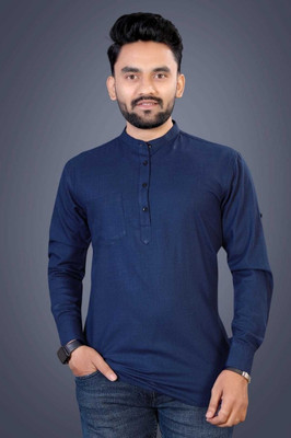 JENJEE Men Solid A-line Kurta(Dark Blue)