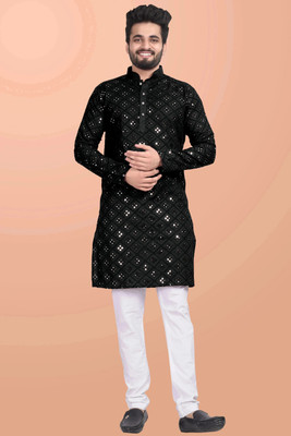 shreeram Men Embellished Straight Kurta(White)