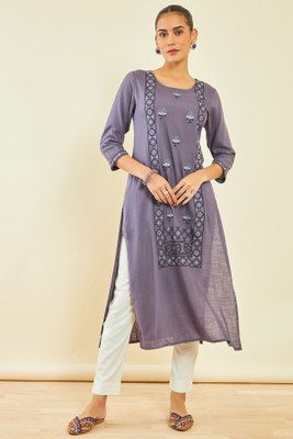 soch Women Embroidered Straight Kurta(Grey)
