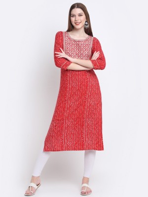 Maluka Women Embroidered Straight Kurta(Red)