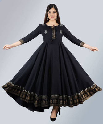Ankita Fashion Collection Women Fit and Flare Black Maxi/Full Length Dress