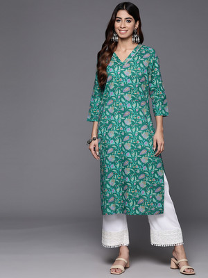 Varanga Women Printed Straight Kurta(Green)