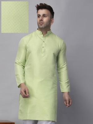 Hangup Men Woven Design A-line Kurta(Green)