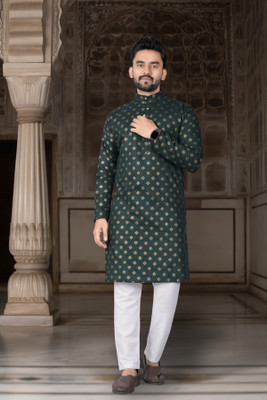 DHASU TRENDZ Men Printed Straight Kurta(Green)