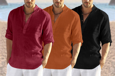 SHOPYCLICK Men Solid Straight Kurta(Maroon, Brown, Black)