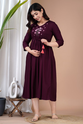 Priyas Creation Women Solid Flared Kurta(Maroon)