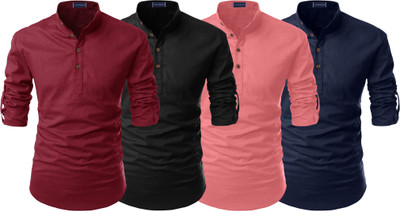 ZOMBOM Men Solid Straight Kurta(Maroon, Black, Pink, Dark Blue)
