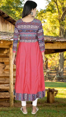 HouseOfCommon Women Printed Anarkali Kurta(Red)