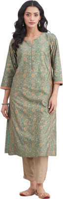 Fabindia Women Printed Straight Kurta(Green)