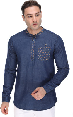KUONS AVENUE Men Solid Straight Kurta(Dark Blue)