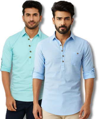 EchoWear Men Solid Straight Kurta(Light Blue)