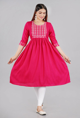 GULJAR FASHION Women Embroidered Flared Kurta(Maroon)