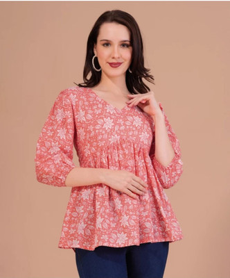HouseOfCommon Women Colorblock Flared Kurta(Pink)