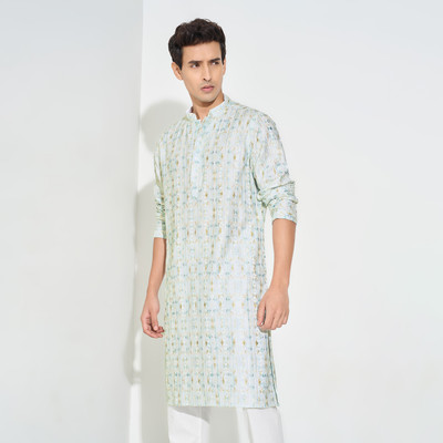 Indus Route by Pantaloons Men Printed Straight Kurta(Green)
