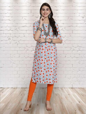 EthnicBasket Women Printed Straight Kurta(White)