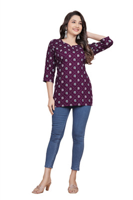 HOCC Women Printed Straight Kurta(Purple)