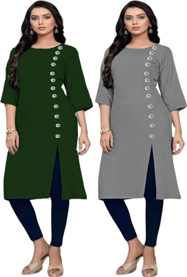 RK Costing Women Solid Straight Kurta(Dark Green, Grey)