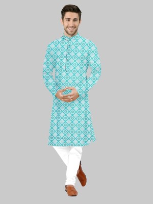 DHASU TRENDZ Men Printed Straight Kurta(Light Blue)