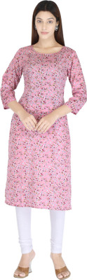 HouseOfCommon Women Printed Straight Kurta(Pink)
