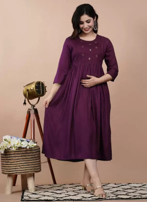 Priyas Creation Women Printed Flared Kurta(Maroon)