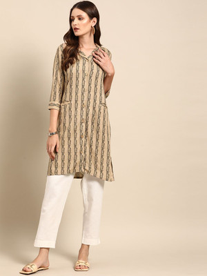 ANOUK Women Printed Straight Kurta(Beige)