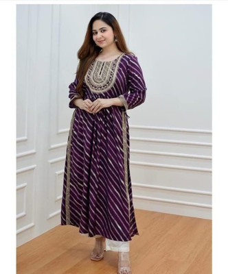 Kezlin Women Embroidered A-line Kurta(Purple)
