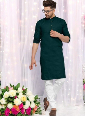 Krisha trend Men Solid Straight Kurta(Dark Green)