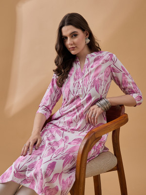 Winza Designer Women Printed Straight Kurta(Pink)