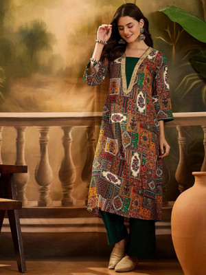 Youthnic Women Printed Straight Kurta(Green)