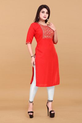 HARISH TEXTILE Women Embroidered A-line Kurta(Red)