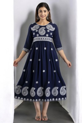 Kimoza Women Embroidered Anarkali Kurta(Dark Blue)