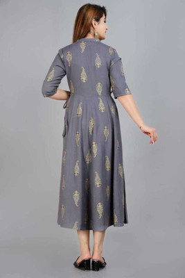 SMIEN Women Printed Anarkali Kurta(Grey)