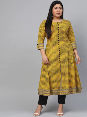 Yash Gallery Women Printed Anarkali Kurta(Yellow)