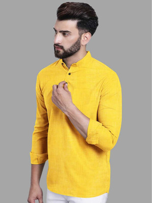 RA Collection Men Solid Straight Kurta(Yellow)