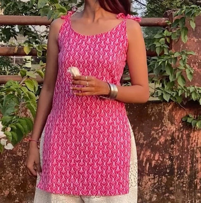 PRANSHU Women Printed A-line Kurta(Pink)