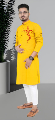 Biswas Fab Men Printed Straight Kurta(Yellow)