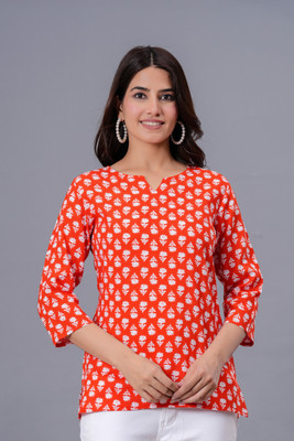 SHIV COLLECTION Women Floral Print A-line Kurta(Orange)