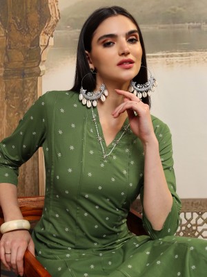 Vishudh Women Printed A-line Kurta(Green)