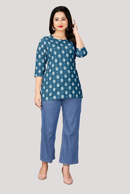 HouseOfCommon Women Printed Straight Kurta(Green)