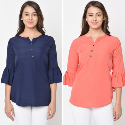 INDICRAFT Women Self Design Straight Kurta(Blue, Pink)