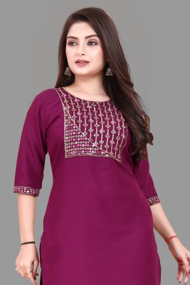 AKK Enterprise Women Embroidered A-line Kurta(Purple)