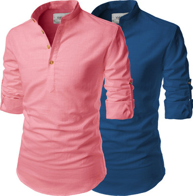 Univibe Men Solid Straight Kurta(Blue, Pink)