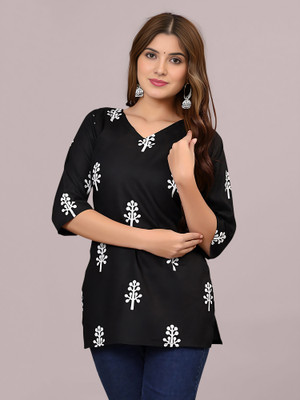 NAVYANKAA Women Printed Straight Kurta(Black)